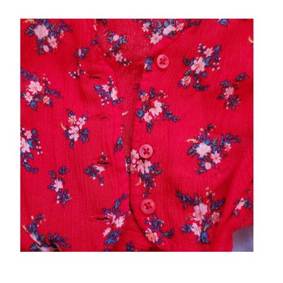 American Eagle Outfitters Red Wrap-Around Midriff Top With Floral Print - Picture 5 of 5